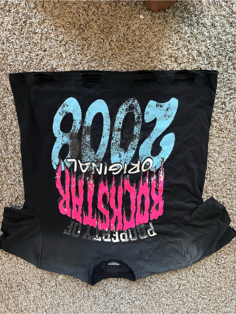 Retro 2008 Graphic Short Sleeve Tee in Black with Blue & Pink Print
